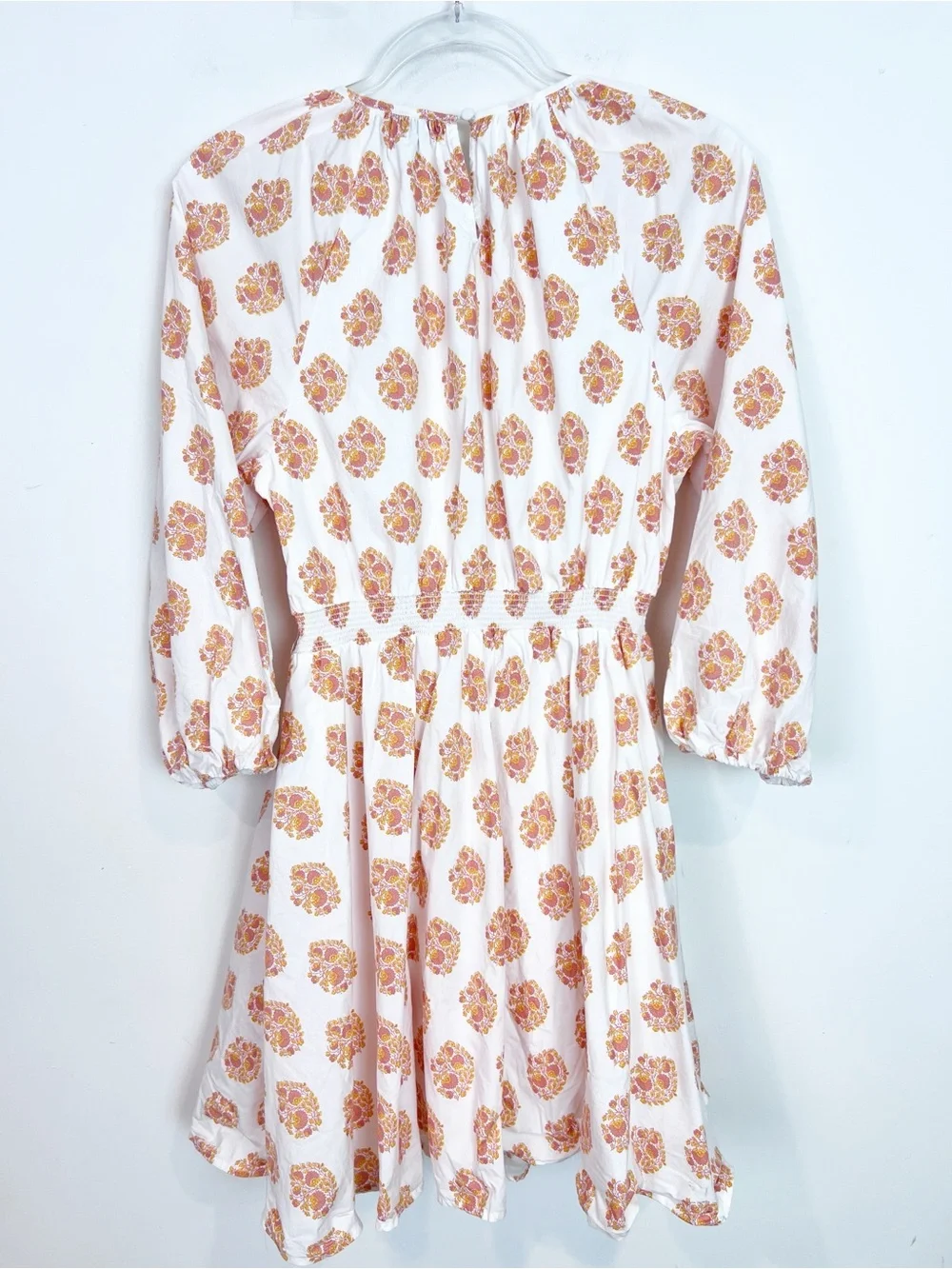 J. CREW WHITE LONG SLEEVE FIT & FLARE DRESS ORANGE FLORAL PRINT SZ MEDIUM